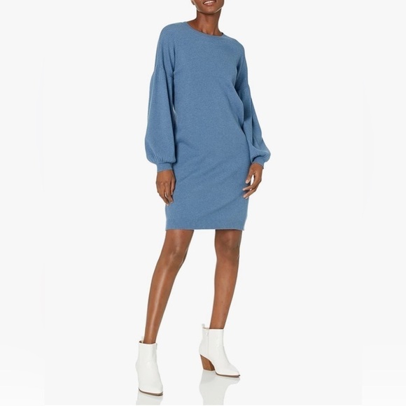 NWT THE DROP Aiko Puff Sleeve Sweater Dress Blue Sapphire Size Small - Picture 2 of 16